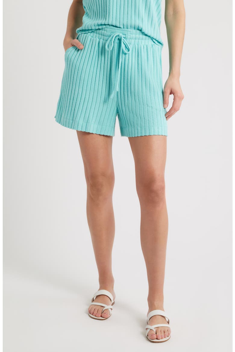 Cozy Rib Drawstring Shorts, Main, color, AQUA SKY