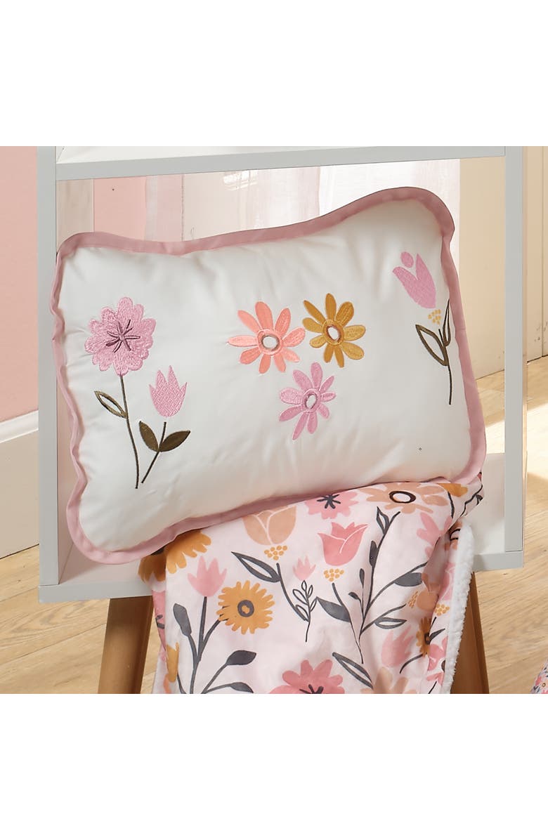 Lambs & Ivy Little Garden Luxury Embroidered Floral Decorative Throw Pillow, Alternate, color, White