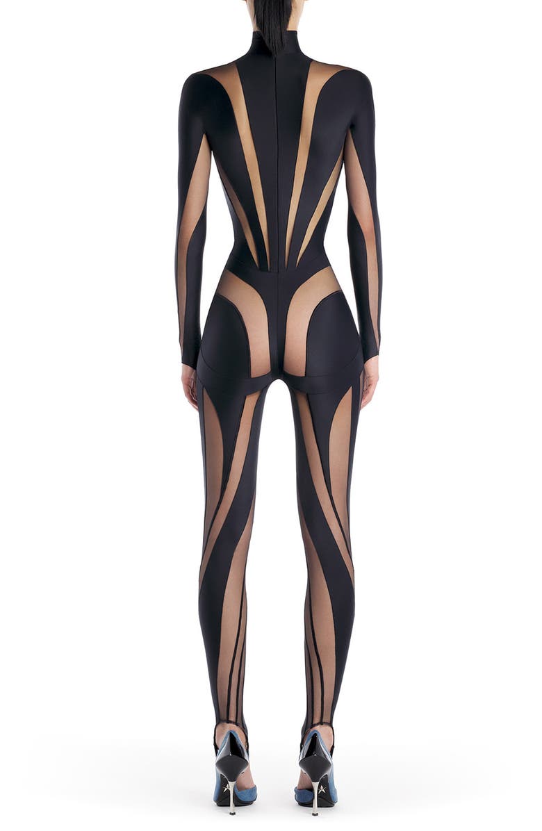 MUGLER Spiral Illusion Inset Catsuit, Alternate, color,