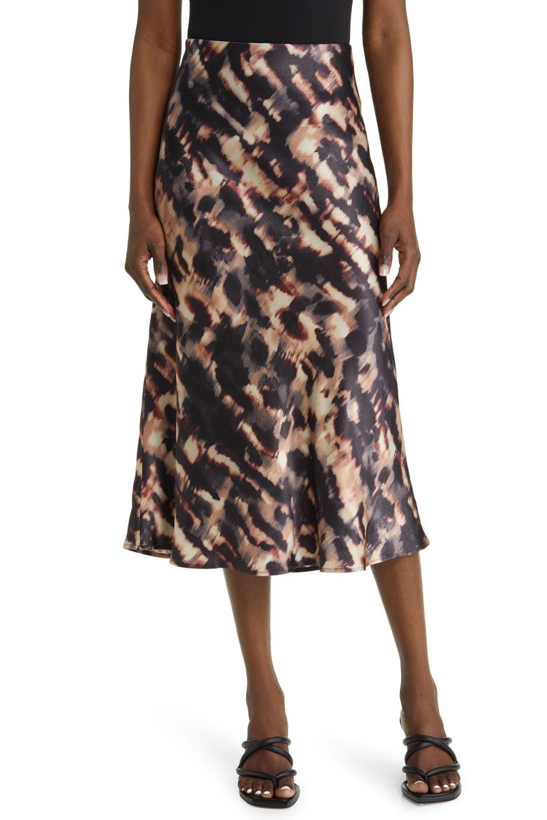 Anya Abstract Print Satin Midi Skirt, Main, color, MIRAGE
