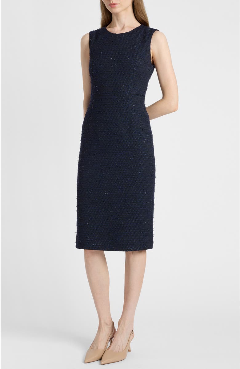 Santorelli Britta Midi Sheath Dress in Luxury Tweed, Alternate, color, Midnight
