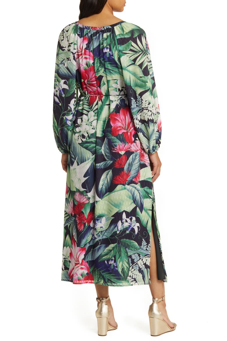Celebration Tropical Print Long Sleeve Maxi Dress, Alternate, color, GREEN