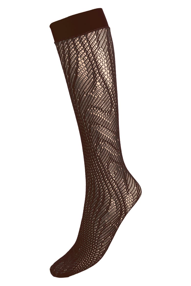 Snake Print Mesh Knee High Socks, Alternate, color, UMBER
