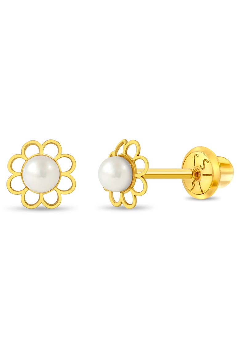 14k Flower & Pearl Classic Earrings, Main, color, White