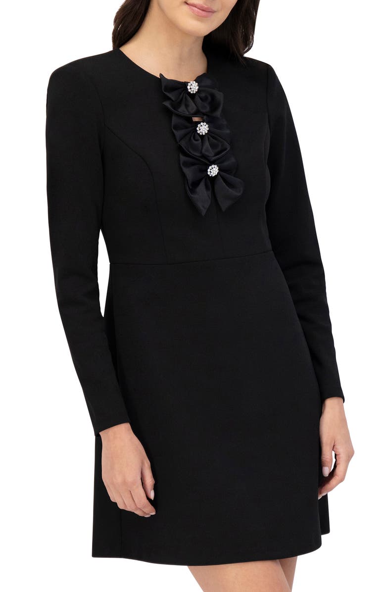 Eliza J Bow Long Sleeve Cocktail Minidress, Alternate, color, Black