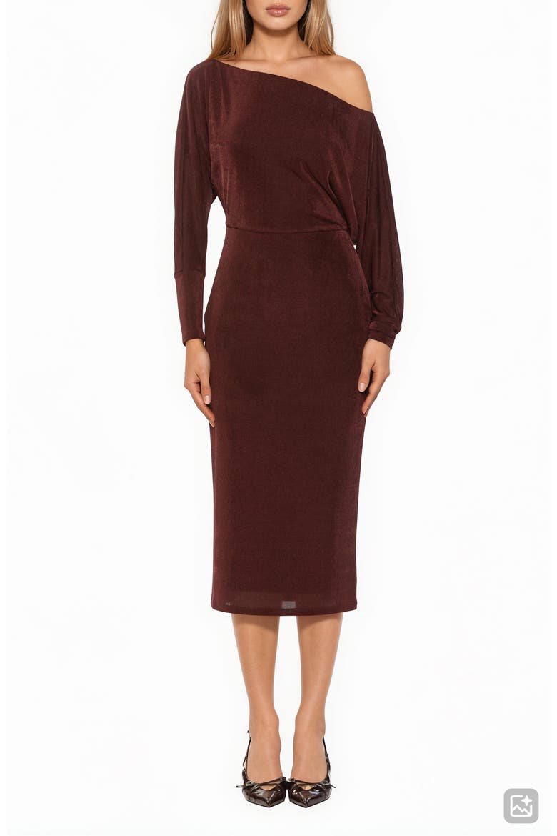 Cassian One-Shoulder Long Sleeve Midi Dress, Main, color, BURGUNDY