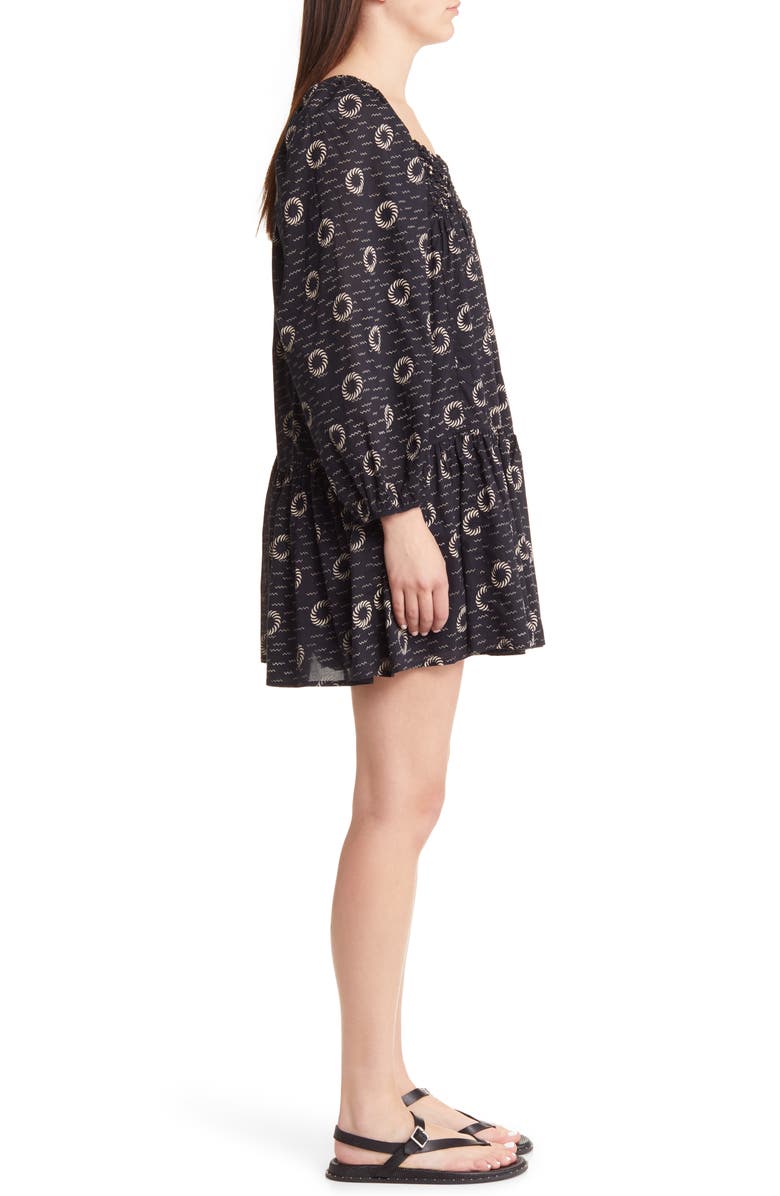 Treasure & Bond Spiral Print Smocked Neck Long Sleeve Dress, Alternate, color,