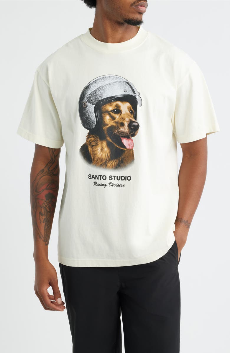 SANTO STUDIO Retriever Racing Graphic T-Shirt, Main, color, Cream