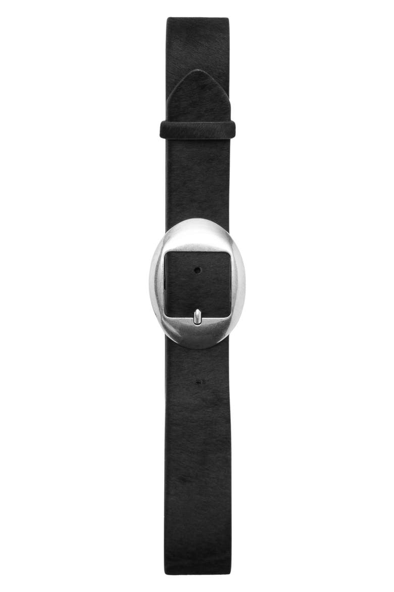 Oval Buckle Calf Hair Belt, Alternate, color, BLACK