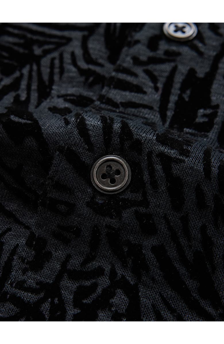 John Varvatos Matera Frond Jacquard Short Sleeve Organic Linen Button-Up Shirt, Alternate, color, Black