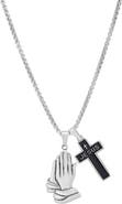 STEELTIME Men's Stainless Steel Praying Hands and Cross Pendant Necklace