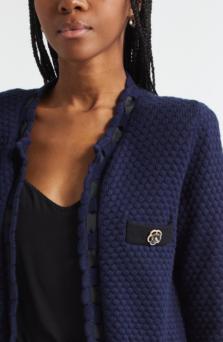 L
AGENCE Astor Contrast Trim Cardigan, Alternate, color, Midnight/ Black