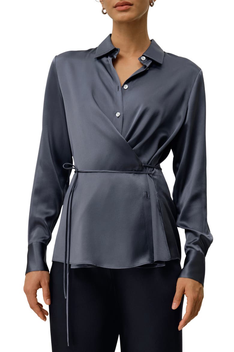 Women's Convertible Silk Charmeuse Shirt, Main, color, Night Lake