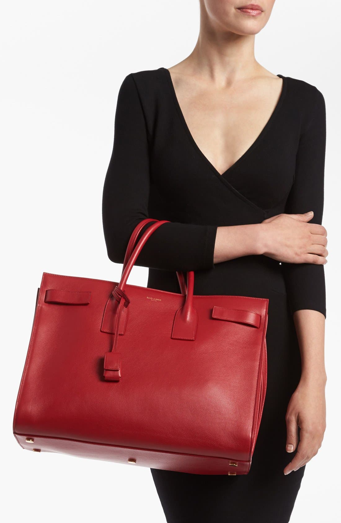 'Sac de Jour' Leather Tote, Alternate, color, ROUGE