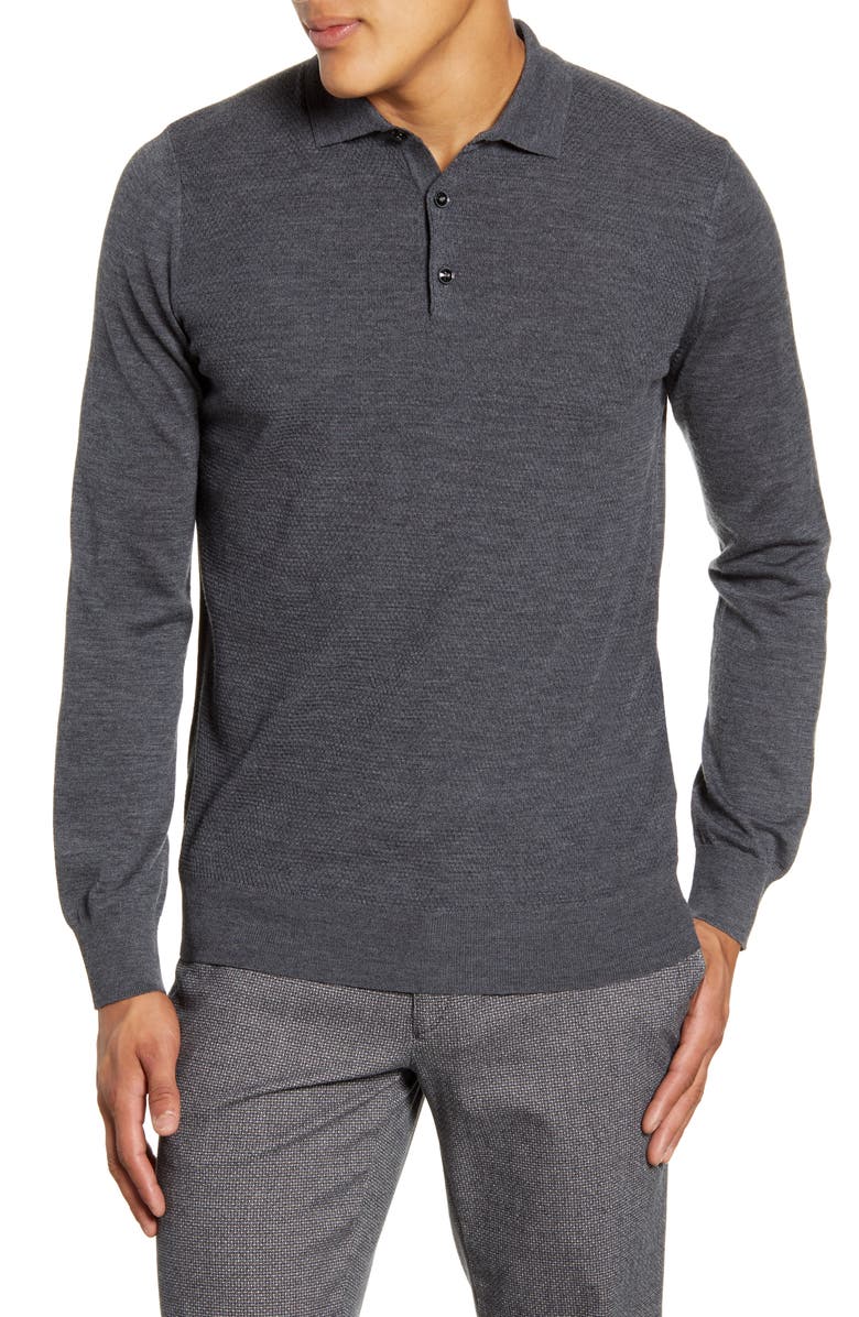 Brax Pierre Honeycomb Merino Wool Long Sleeve Polo, Main, color, 