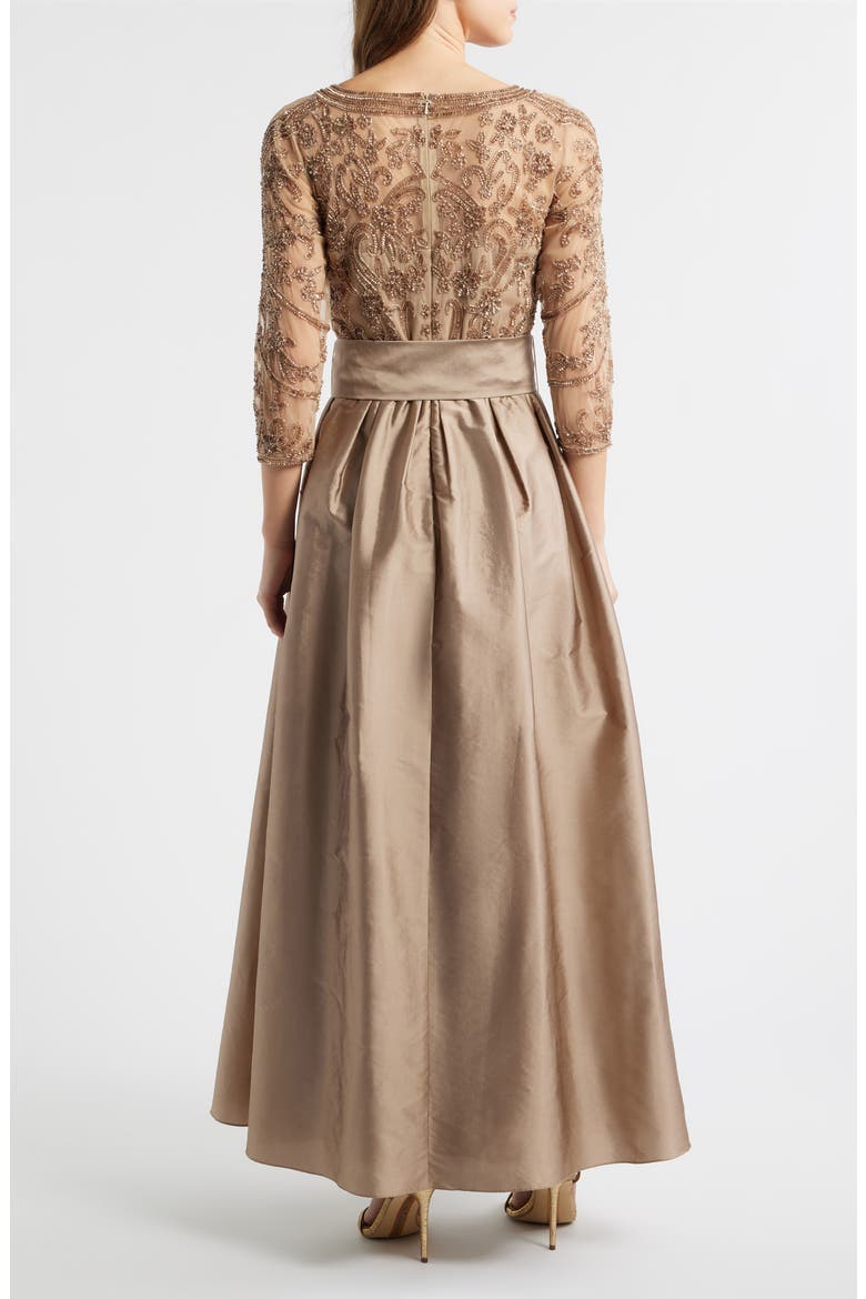 Beaded Illusion Neck Taffeta Cocktail Dress, Alternate, color, MOCHA