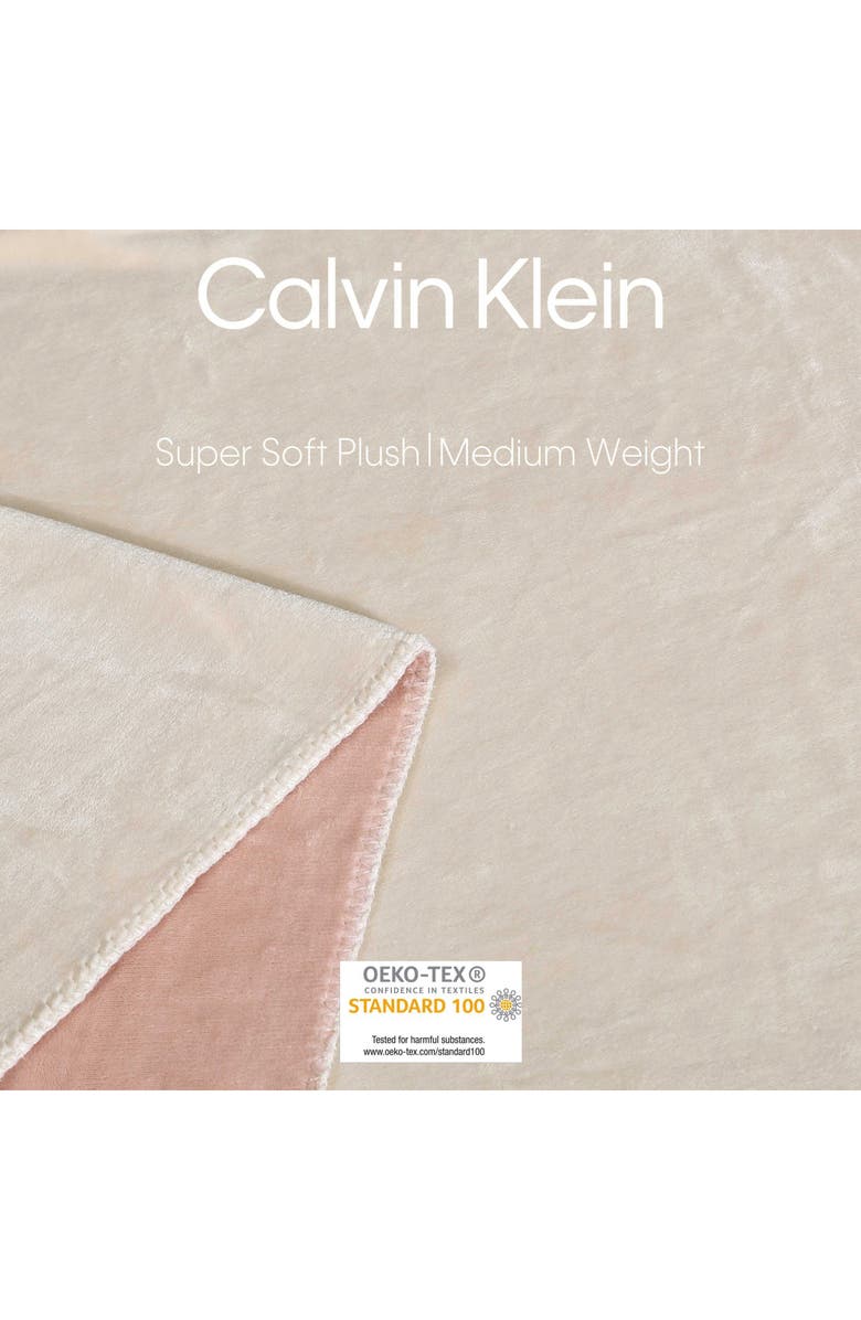 Calvin Klein Home Modern Reversible Solid Plush Blanket, Alternate, color, Medium Beige