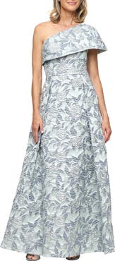 Alex Evenings One-Shoulder Floral Jacquard Gown