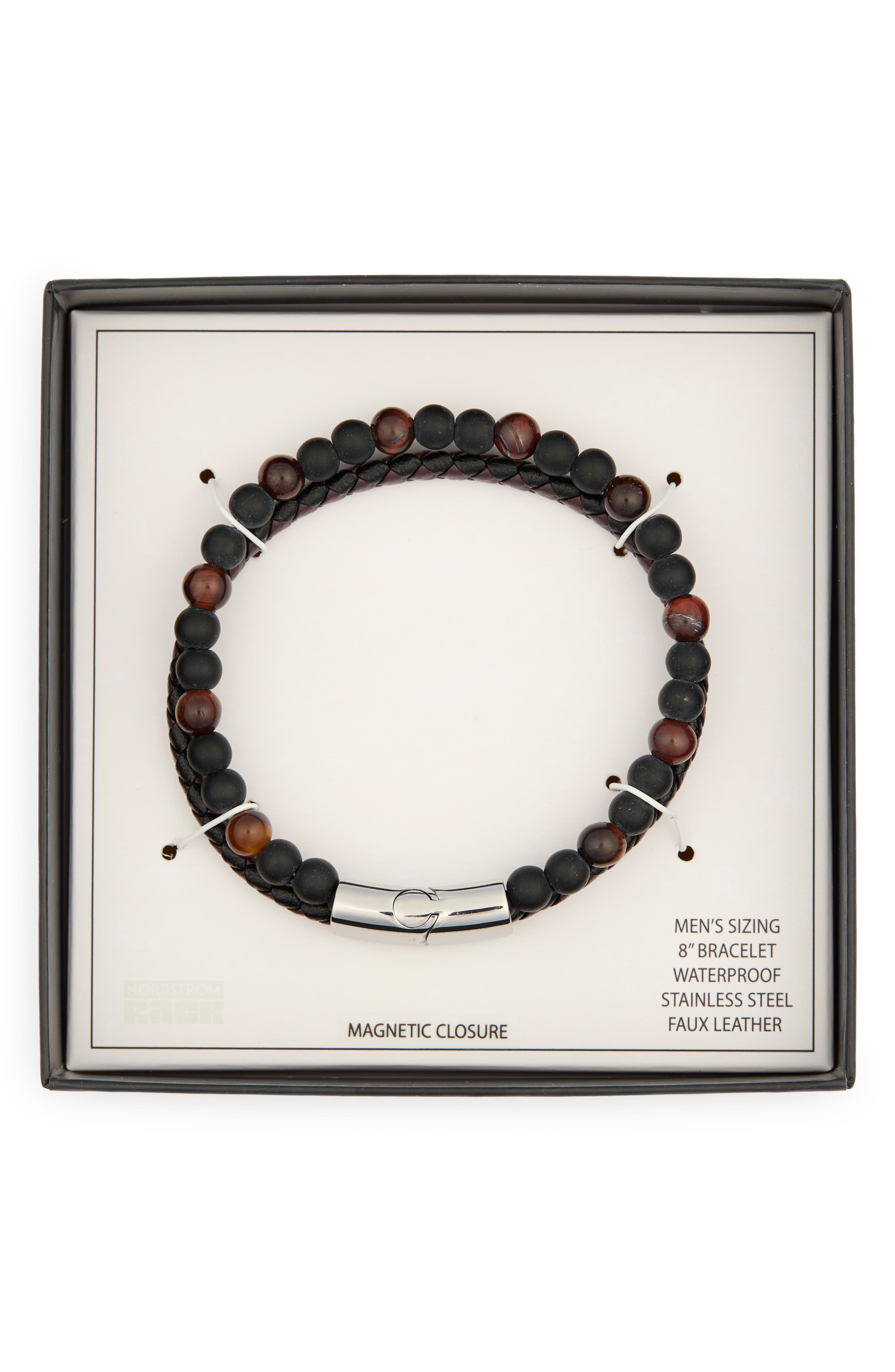 NORDSTROM RACK Men's 2-Row Faux Leather & Bead Bracelet