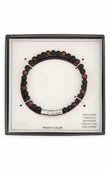 NORDSTROM RACK Men's 2-Row Faux Leather & Bead Bracelet