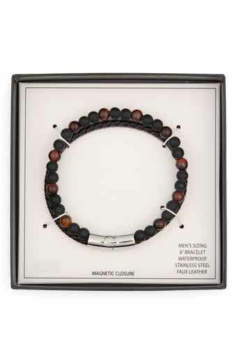 NORDSTROM RACK Men's 2-Row Faux Leather & Bead Bracelet