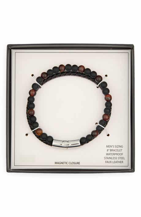 NORDSTROM RACK Men's 2-Row Faux Leather & Bead Bracelet