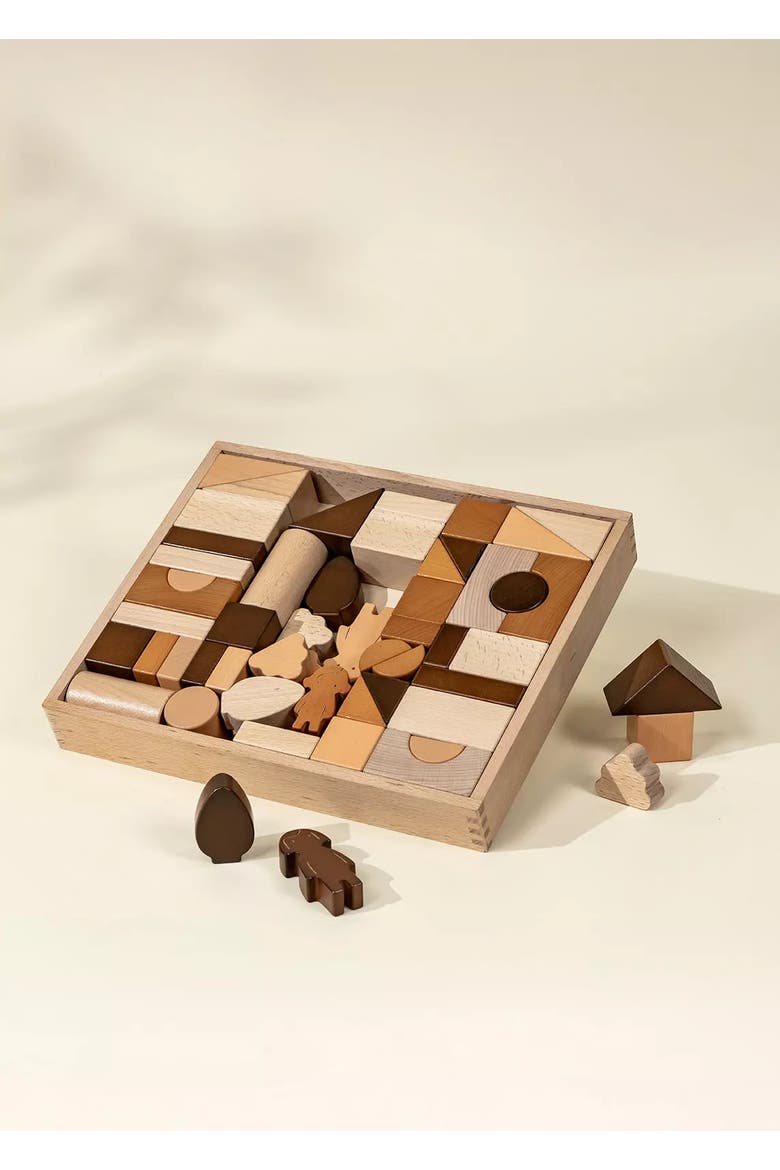 Premium Wooden Construction Blocks Set - 56pcs, Alternate, color, Natural Wood