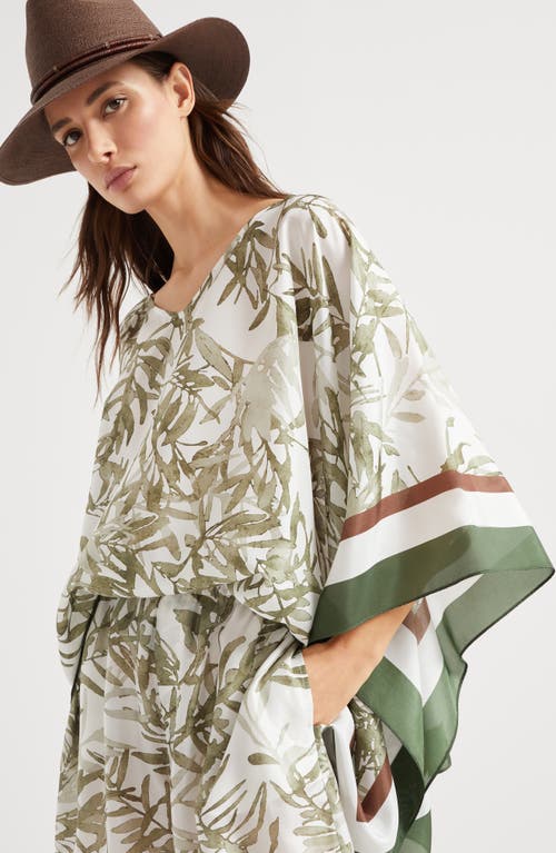 Brunello Cucinelli Silk Pongee Herbarium Print Blouse In Green