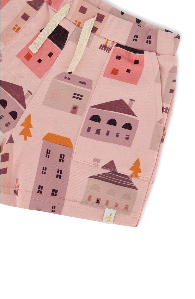 Deux par Deux Baby Girl's Printed French Terry Short Pink And Coral Houses, Alternate, color,