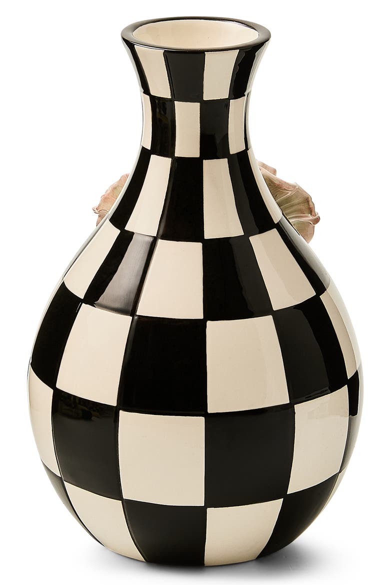 Blush Poppy Check Vase, Alternate, color, BLACK