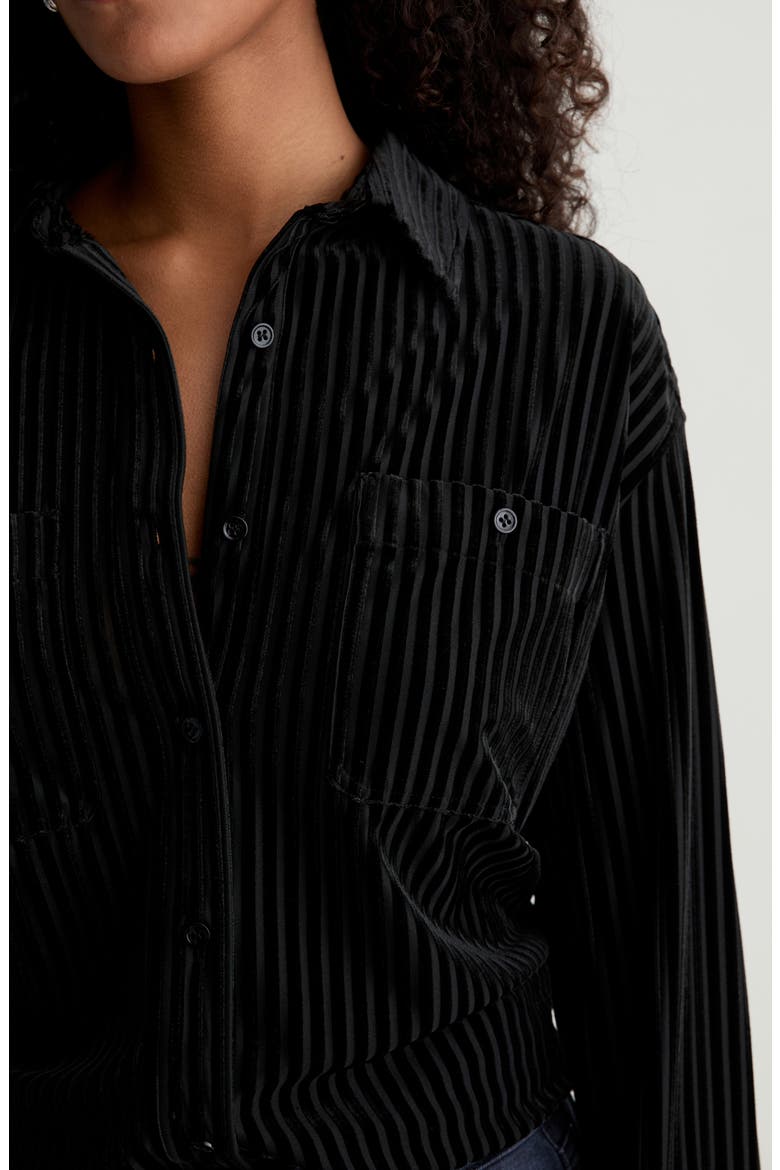 Leny Relaxed Fit Velvet Button-Up Shirt, Alternate, color, SUPER BLACK