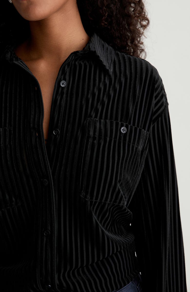 AG Leny Relaxed Fit Velvet Button-Up Shirt, Alternate, color, Super Black