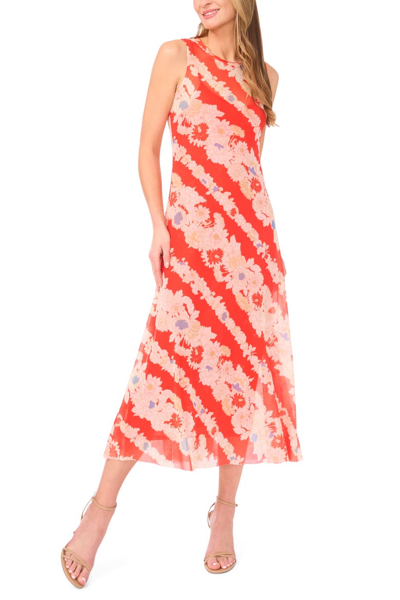 Mariella Floral Sleeveless Mesh Maxi Dress, Main, color, FIRE ORANGE