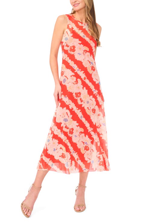 Mariella Floral Sleeveless Mesh Maxi Dress