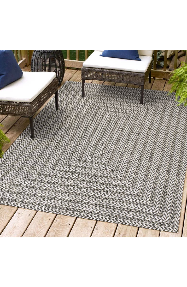 JONATHAN Y Chevron Modern Concentric Squares Indoor/Outdoor Area Rug, Alternate, color, Black/Light Gray