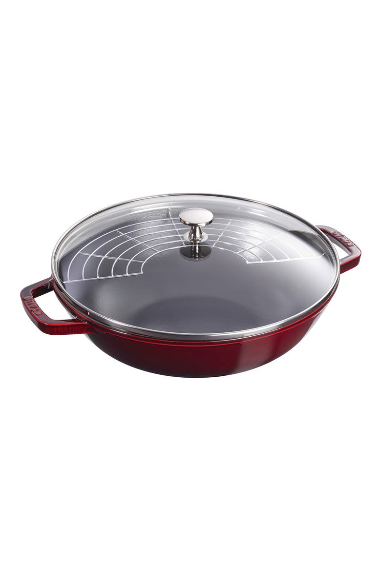 4.5-Quart Enameled Cast Iron Perfect Pan, Main, color, GRENADINE