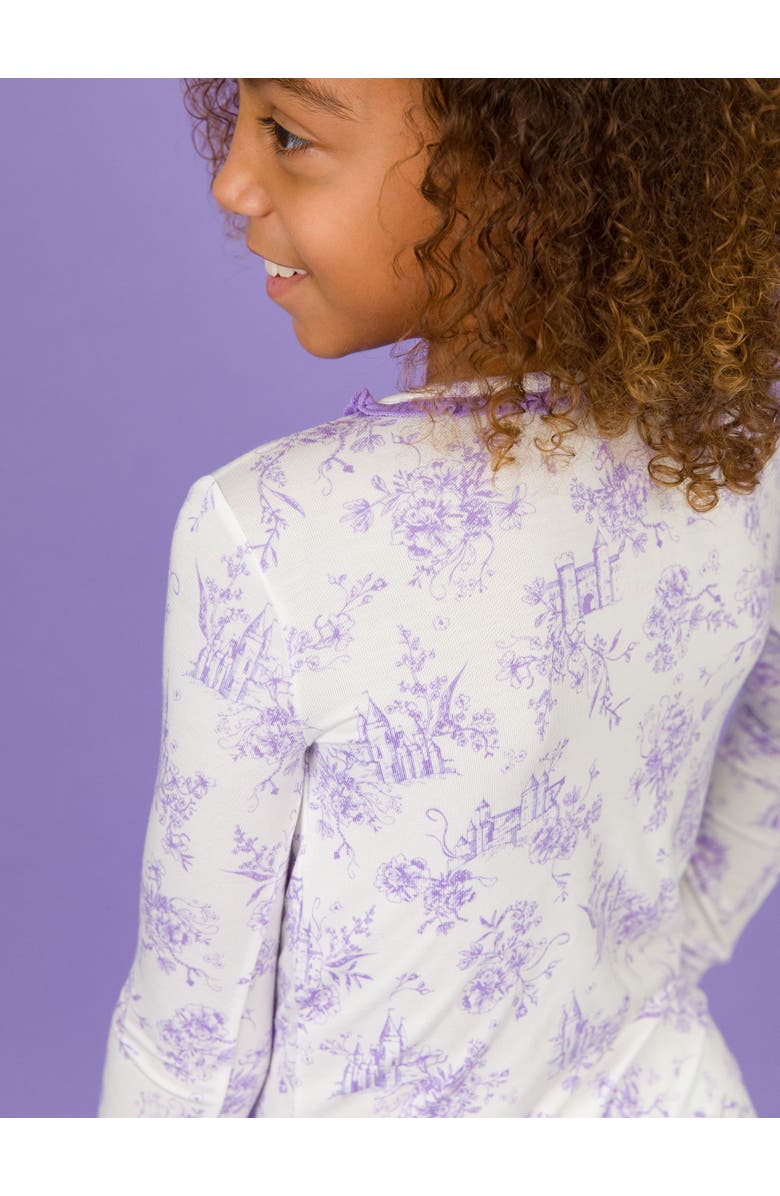 RuffleButts SoftSnooze Girls Ruffle Long Sleeve Pajama Set, Alternate, color, Purple Princess Castle Toile