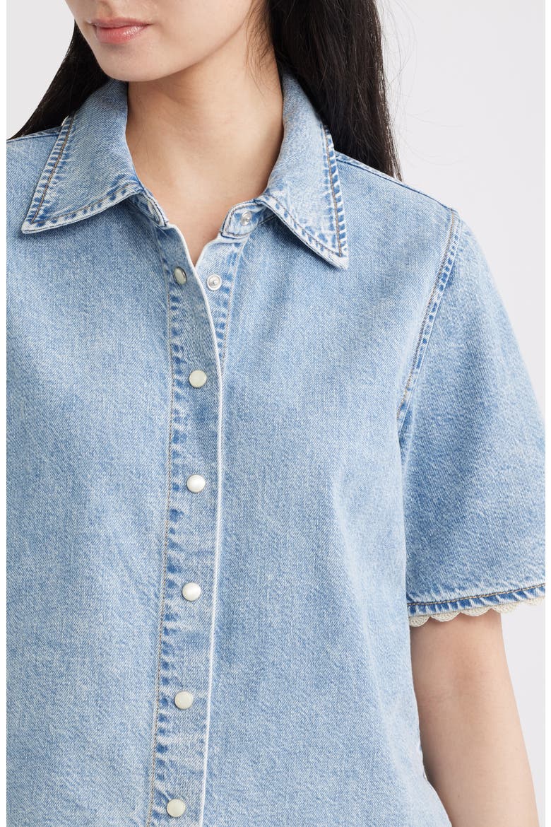 Denim Crochet Trim Button-Up Top, Alternate, color, LACEWING