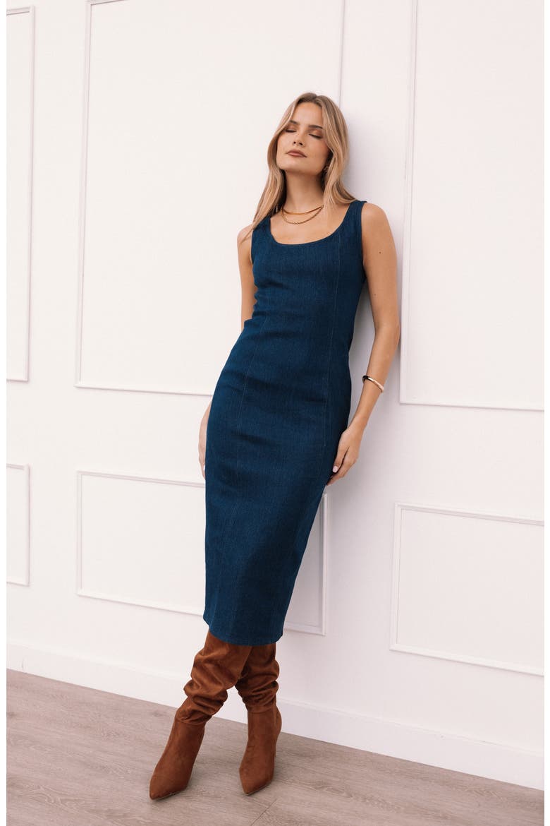 Tammy Sleeveless Cotton Blend Denim Midi Dress, Alternate, color, MEDIUM DENIM