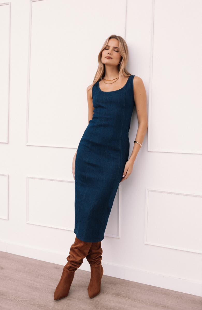 Petal & Pup Tammy Sleeveless Cotton Blend Denim Midi Dress, Alternate, color, Medium Denim