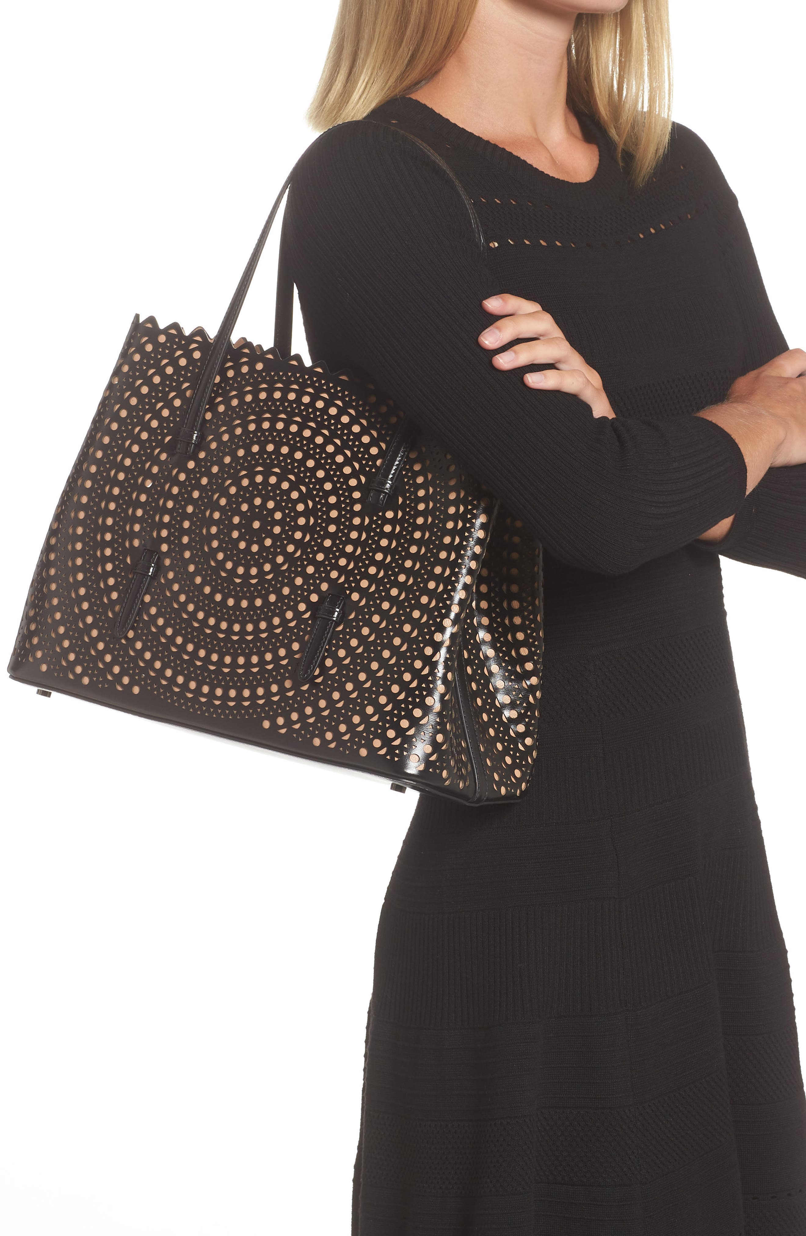 Alaïa Mini Vienne Mina Palm Perforated Leather Tote, Alternate, color, 
