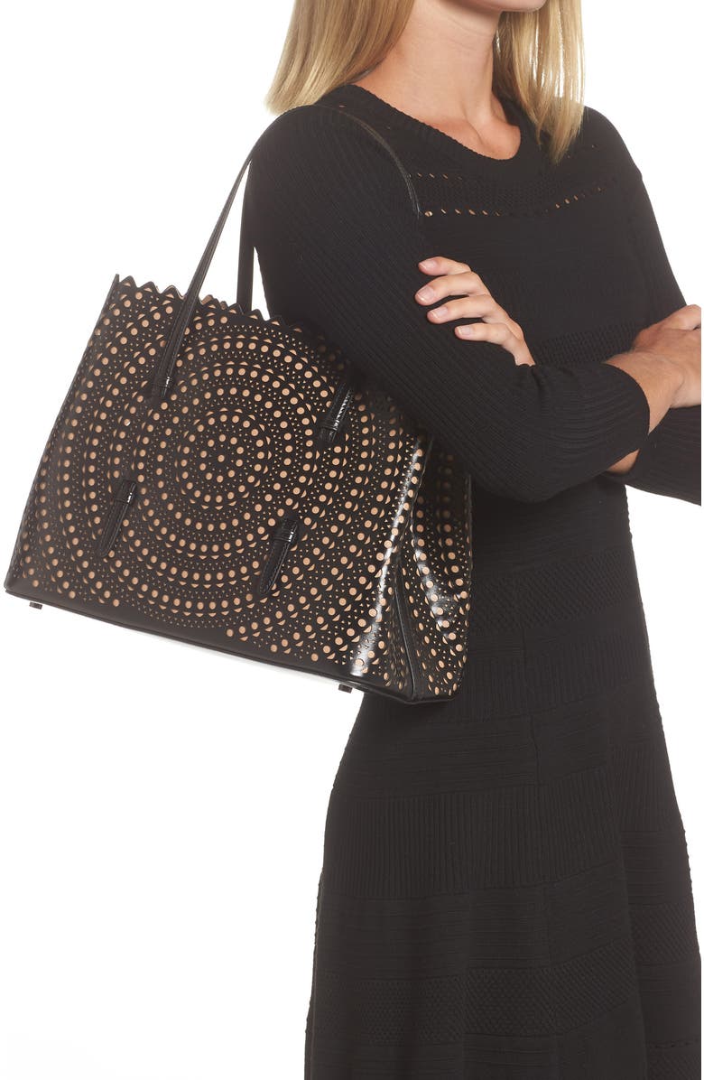 Alaïa Mini Vienne Mina Palm Perforated Leather Tote, Alternate, color,