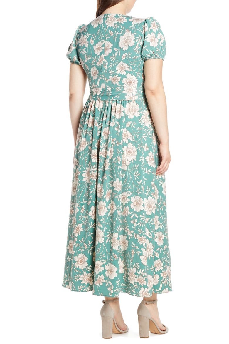 Shannon Pleat Neck Maxi Dress, Alternate, color, JADE/ IVORY