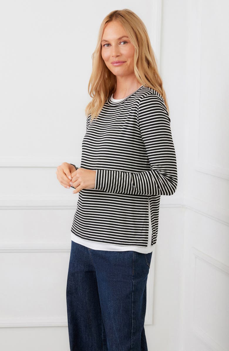 Karen Kane Stripe Layered Side Slit Top, Alternate, color, Black/ White