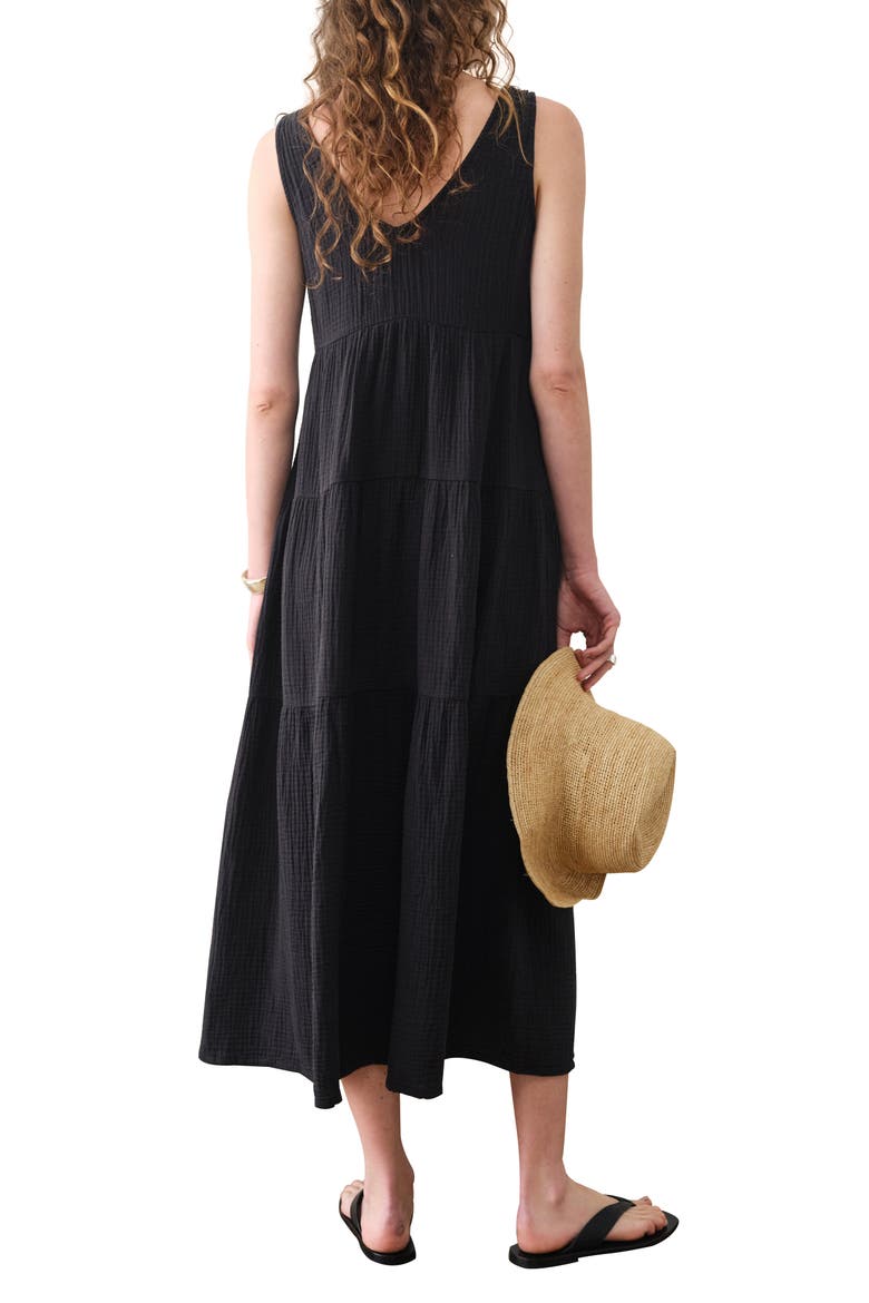 Corrine Texture Sleeveless Tiered Organic Cotton Maxi Dress, Alternate, color, BLACK