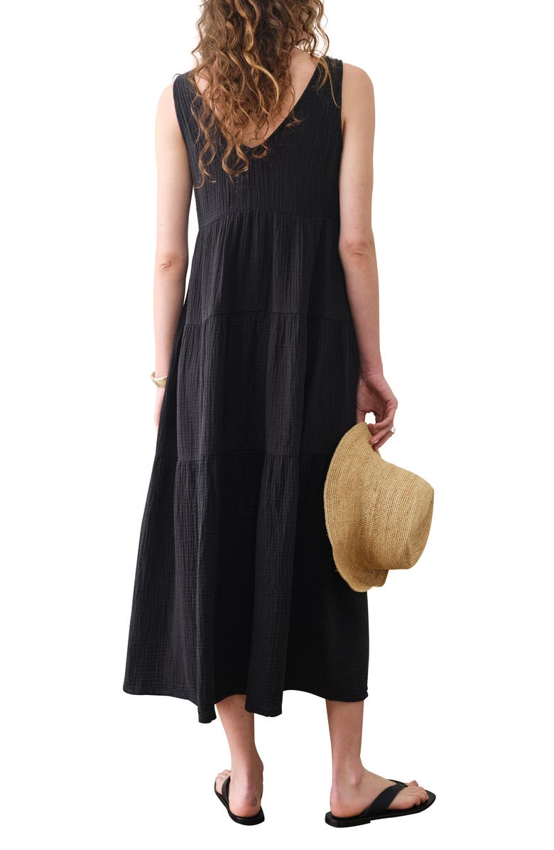 Marine Layer Corrine Texture Sleeveless Tiered Organic Cotton Maxi Dress, Alternate, color, Black
