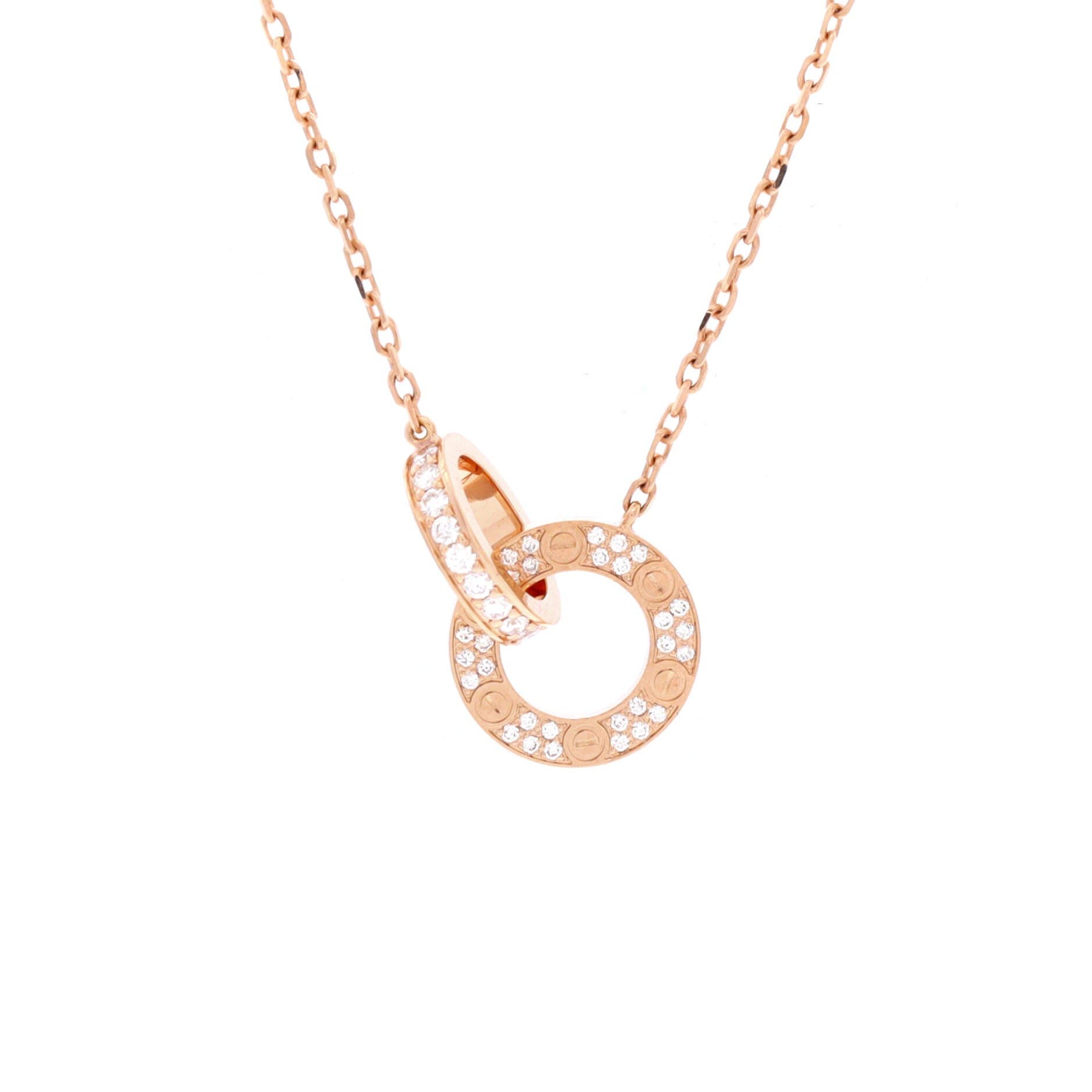 Love Interlocking Pave Necklace 18K Rose Gold and Diamonds, Main, color, Metallic Gold