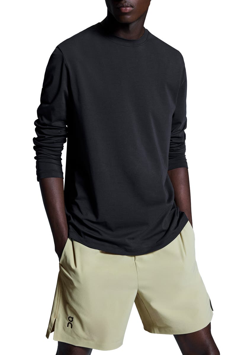 On Focus Long Sleeve Pima Cotton Blend T-Shirt, Main, color, Black