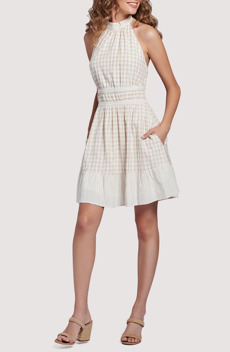 Lost + Wander Island Picnic Gingham Cotton & Linen Halter Dress, Alternate, color, 