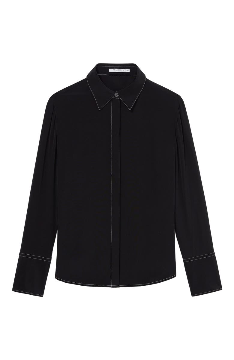 M.M.LaFleur Mira Printed Washable Silk Anywhere Shirt, Alternate, color, Black